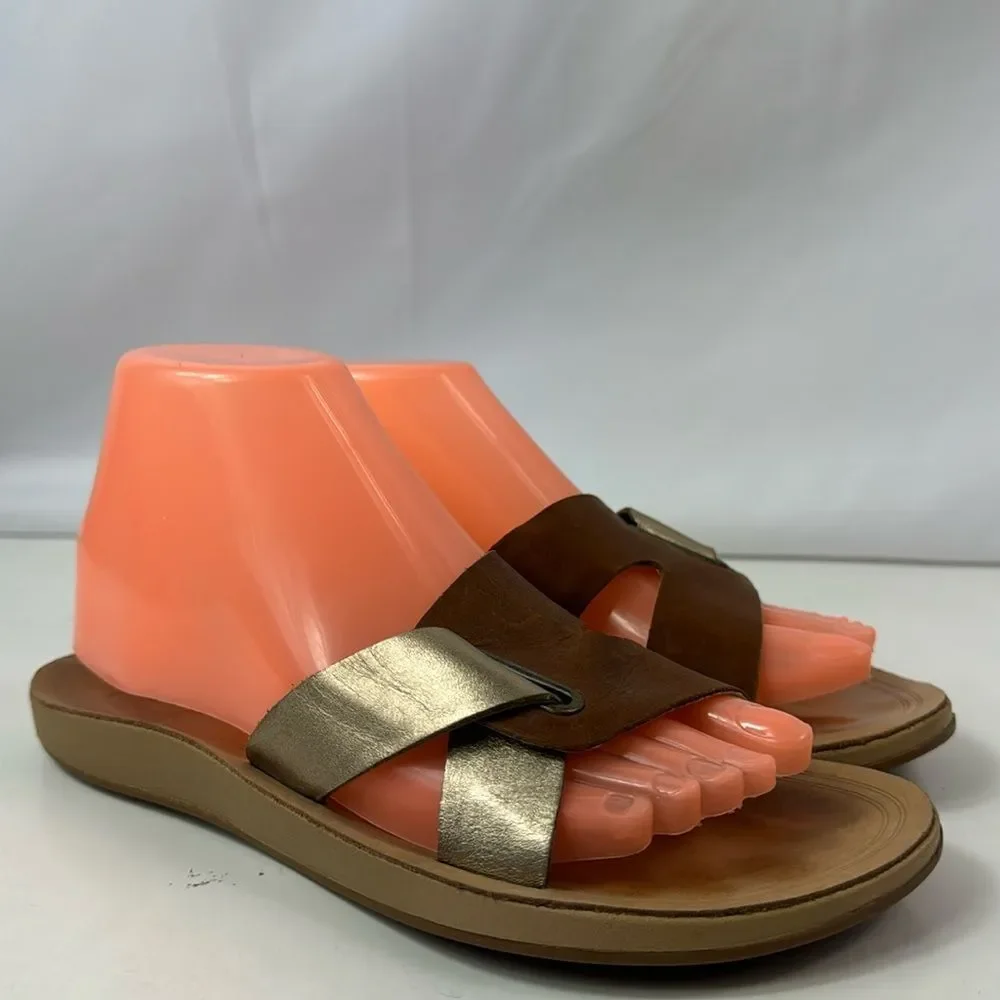 OLUKAI Nonohe Olu Golden Brown Leather Slide Women’s Sandals